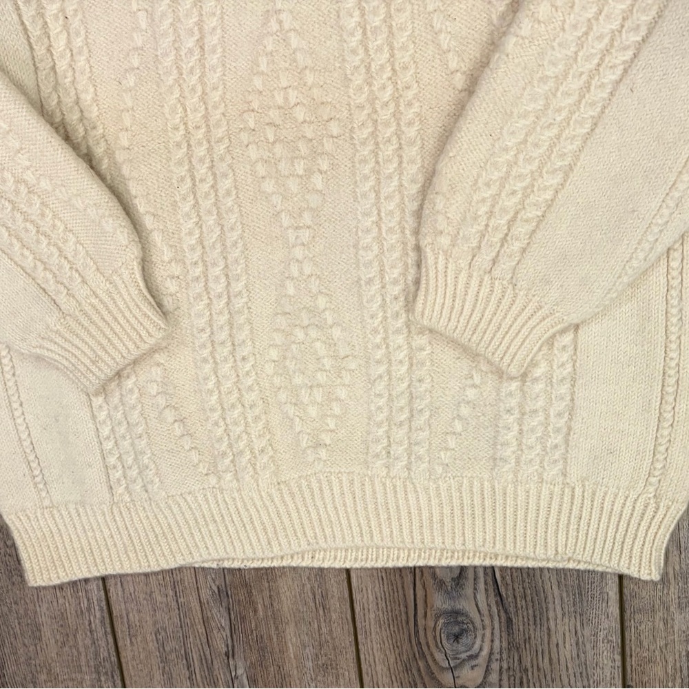Handmade Cream Cable-Knit Wool Sweater • Heavy Chunky Knit • V-Neck - Picture 3 of 8